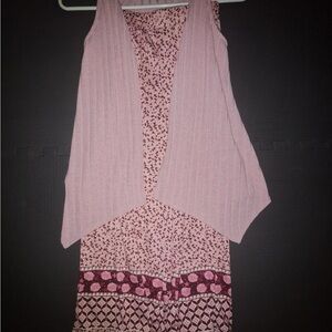 Love Squared Pink Matching Set with Flowy Blouse and Patterned Skirt